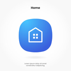 Minimal modern home, homepage, base, main page, house push button icon emblem symbol, sign. 3d blue home icon. Mobile app icons. Device UI UX mockup. Isolated vector elements.