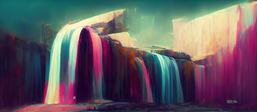 oil painting waterfall colorful abstract background wallpaper