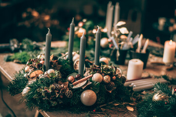 components for preparation of traditional christmas advent wreath