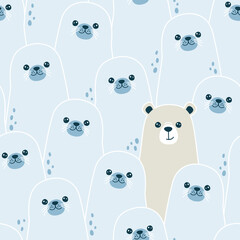 Vector seamless pattern with cute fur seals and polar white bear