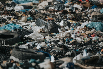 Pollution concept garbage pile in trash, waste dump or a landfill, waste from household, global warning issue
