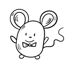 Cute doodle mouse. Animal black line art vector icon on white background.