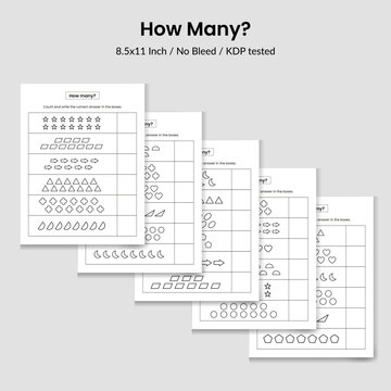 Count How Many Educational Children Game, Kids Activity Sheet.Count And Write Down The Answer.