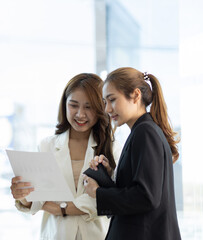 Collaboration of people in the organization. Colleague or business partner discussing plans to work on a project together.