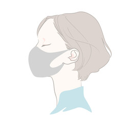 ラウンド型の立体的なマスクを着けた横顔の女性