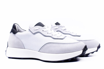 Sneakers White mowing on a white background. Sports shoes.
