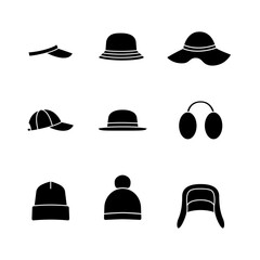 Caps and hats black glyph icons set isolated PNG