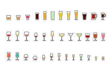 Bar glassware color icons set isolated PNG - obrazy, fototapety, plakaty