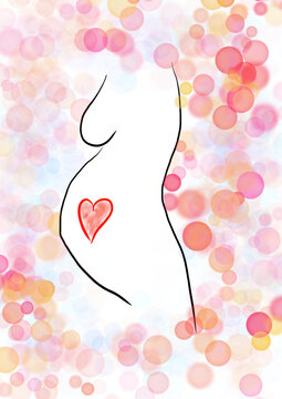 nice pregnant woman silhoute with red heart