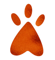 A cat's red paw print. Watercolor illustration of a cat's paw, isolated on transparent background. Clipart for the design of postcards, printed products, animal products.