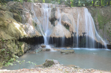 Beautiful landscape. View of small Waterfall in Wat Tam Pra Bodhisattva at Saraburi province. Thailand