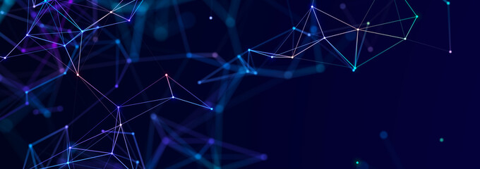 Abstract 3D illustration with connected dots and lines. Wireframe polygonal element. Science and technology. 3d.