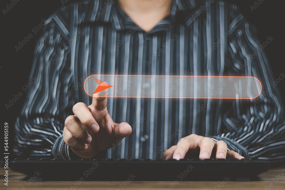 Wall mural search engine optimization concept man's hand using a computer to search for information on the inte