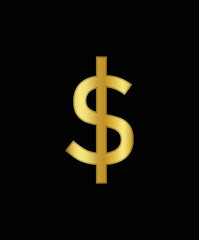 golden color dollar sign design isolated on black, currency, payment, us, metal