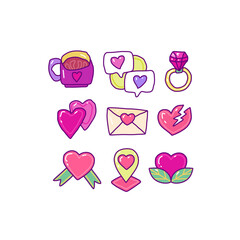 doodle collection set of love element on isolated white background. valentine doodle