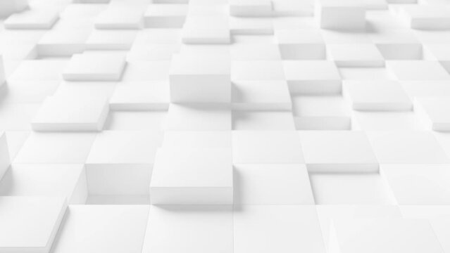 Abstract 3D animation, geometric background from cubes. Modern white screensaver. 4K render seamless loop.