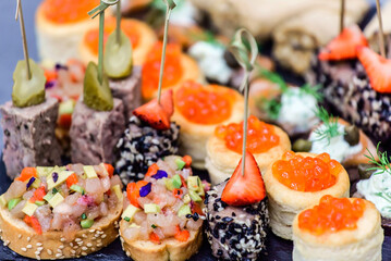 canape set on catering table
