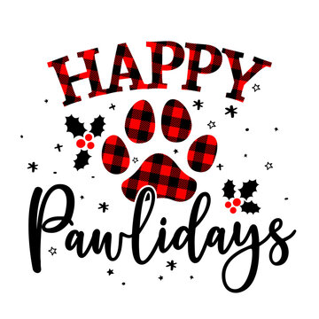 Happy Pawlidays (Holidays)- Paw Print Shaped Dog Or Cat Paw Prints For Gift Tag. Hand Drawn Footprints For Xmas Greetings Cards, Invitations. Good For T-shirt, Mug, Scrap Booking, Gift, Printing Press