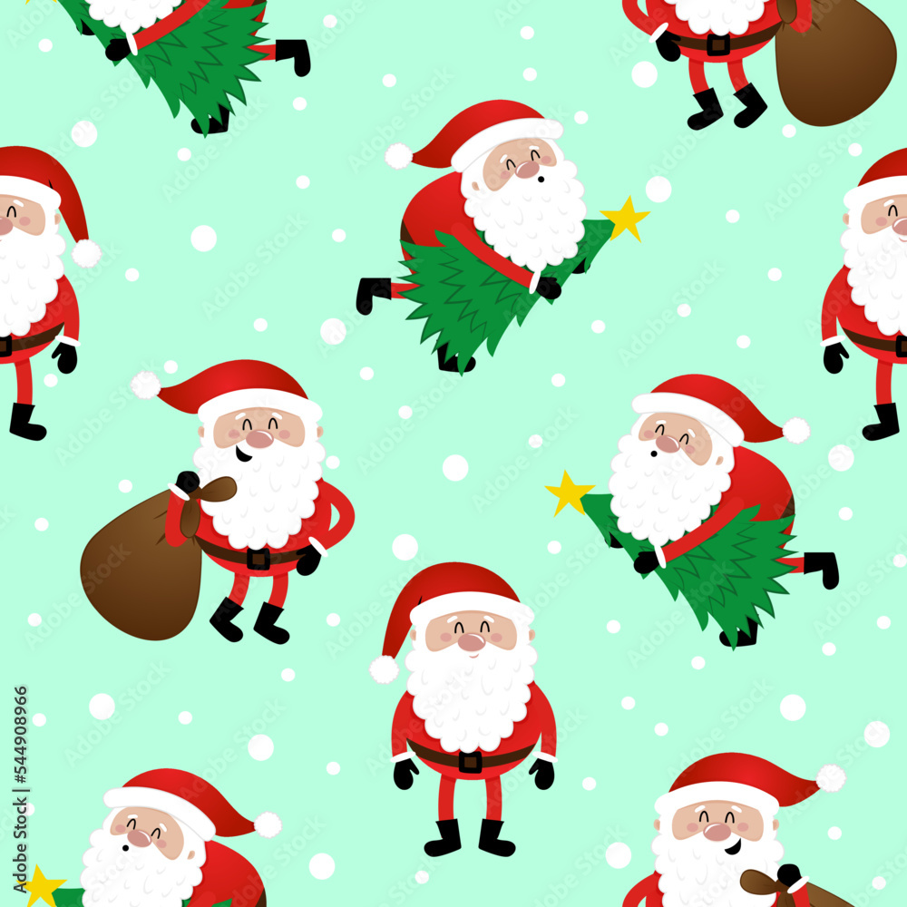 Wall mural Cute christmas pattern with several funny Santa Claus - Adorable Xmas characters. Hand drawn doodle set for kids. Good for textile, nursery, wallpaper, clothes. Christmas gift wrapping paper. - Wall murals