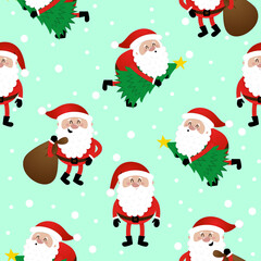 Cute christmas pattern with several funny Santa Claus - Adorable Xmas characters. Hand drawn doodle set for kids. Good for textile, nursery, wallpaper, clothes. Christmas gift wrapping paper.