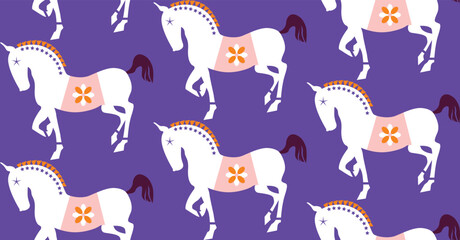 Abstract Stylish Horses Seamless Pattern Trendy Fashion Colors Elegant Hand Drawn Pattern Minimal Silhouette Icons Animal Design