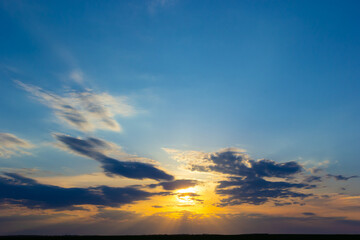 sunset sky with multicolor clouds. Dramatic twilight sky background