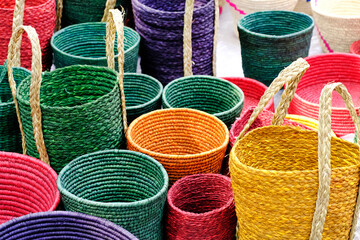 Colorful handmade (handcraft) products with traditional design for sale at Indian Market.