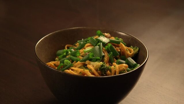 ready to eat egg noodles close up on the kitchen table at home