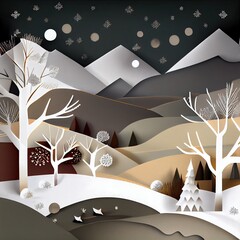 Winter landscape as Silhouette paper cut art