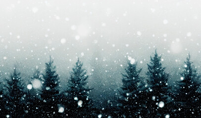 Naklejka premium Vertical shot of a untouched forest at winter with fog 3d illustrated