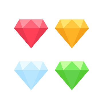 Diamond icon collection. Different diamond shapes. Dimond icon set in flat style. Gem icons. Gemstone icon set.