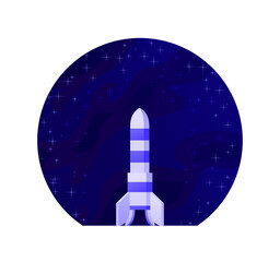Astronomy Rocket Spaceship Vector Illustration with Starry Sky and Galaxy in Circle Cartoon Design