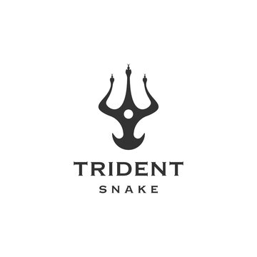 Snake design with trident style logo template flat vector