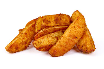 Crispy Garlic Baked Potato Wedges, isolated on white background.