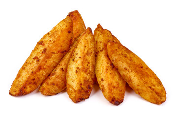 Baked Potato Wedges, isolated on white background.