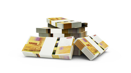 3d rendering of Stack of 1000 Comorian franc notes. bundles of Comorian currency notes isolated on white background