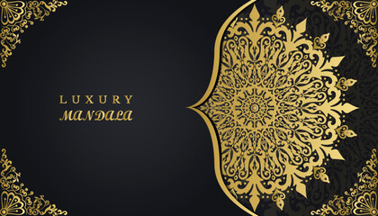 Magnificent golden ornamental mandala design background. Beautiful invitation card with floral mandala.