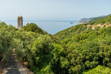 Fototapeta na wymiar Beautiful panorama near the village of Pino, in Cape Corse, France.