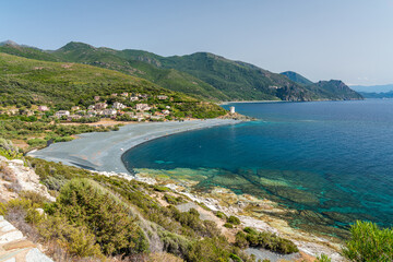 Panoramic view of Albo village in Cape Corse, near Ogliastro, northern Corsica, France.