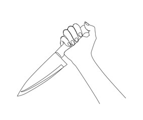 Continuous one line drawing of hand holding knife. Hand holding cutlery simple line art vector design.