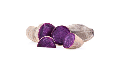 Purple yams with slice on isolated white background.