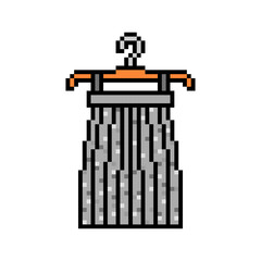 Pixel art symbol of a silver sequin folded skirt on a hanger isolated on white background. Women's fashion clothes icon. Old school retro vintage 90s, 80s 8 bit slot machine, 2d video game graphics.