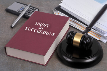 Livre du droit des successions avec un marteau de juge
