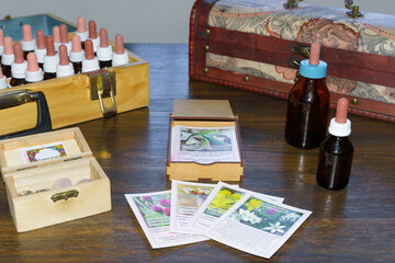 Bach flowers kit. Dropping bottles, Bach flowers cards, stones.