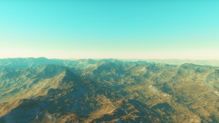 realistic surface of an alien planet, view from the surface of an exo-planet, canyons on an alien planet, stone planet, desert planet 3d render
