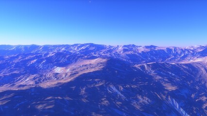 Obraz premium Exoplanet fantastic landscape. Beautiful views of the mountains and sky with unexplored planets. 3D illustration. 
