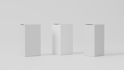 3d render medicament realistic white square cosmetic, medical or product box packaging , layout of boxes different positions for design or branding, blank cardboard package boxes mockup.