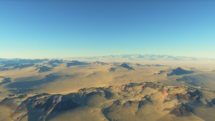 Fototapeta premium realistic surface of an alien planet, view from the surface of an exo-planet, canyons on an alien planet, stone planet, desert planet 3d render 