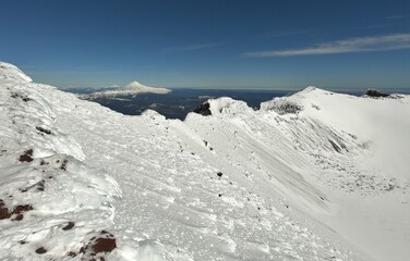 snow covered mountains, summit of Lonquimay volcano in Chile