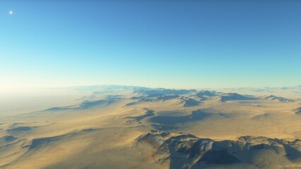 Exoplanet fantastic landscape. Beautiful views of the mountains and sky with unexplored planets. 3D illustration.
